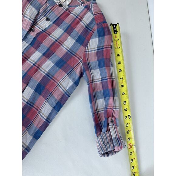 Anthropologie Holding Horses Plaid Tunic Top Popover Size 0 Pink Blue Western - Picture 9 of 10